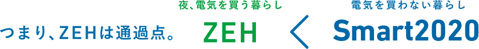 つまり、ZEHは通過点。夜、電気を買う暮らしZEH<電気を買わない暮らしSmart2020